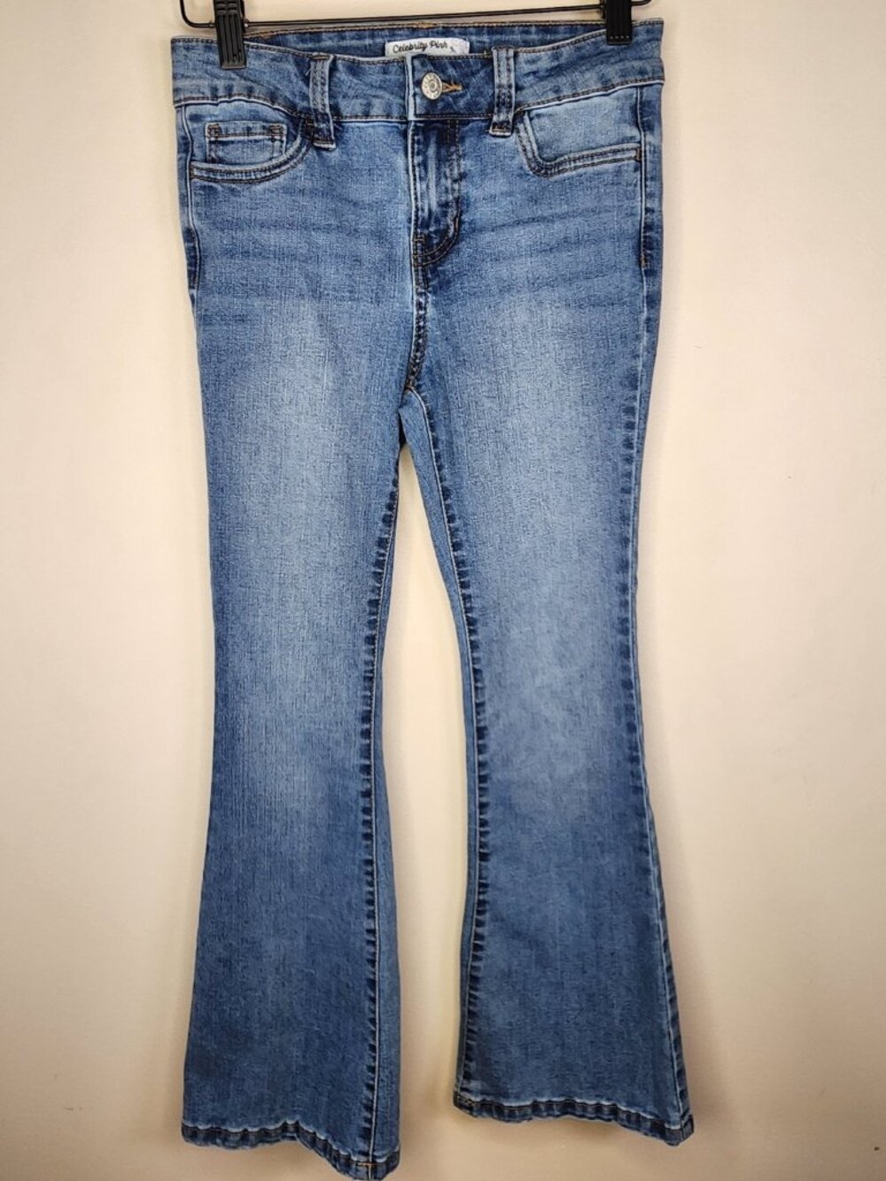 Celebrity Pink Girls Flare Jeans - Light Blue, Size 12 - Embroidered Pockets